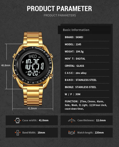 SKMEI Fashion Men's Digital Watch Male Waterproof Watches For Men Luxury Stainless Steel Strap Calendar Electronic Wristwatch