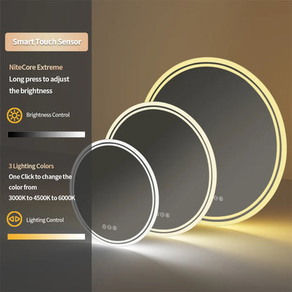 LUVODI Round Bathroom Mirror With Touch Sensor Anti Fog LED Light Dimmable