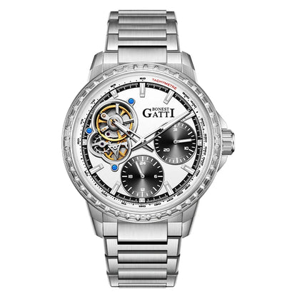 Bonest Gattic Automatic Skeleton Watch Stainless Steel Strap