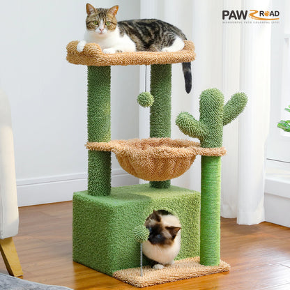 4-in-1 Cat Tree with Large Cat Condo, Sisal Scratching Post, Deep Hammock, Cozy Top Perch, Small Cat Tower for Indoor, Cat Toys