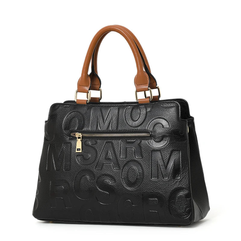 Genuine leather cowhide ladies handbag large capacity briefcase detachable shoulder strap one-shoulder crossbody underarm bag