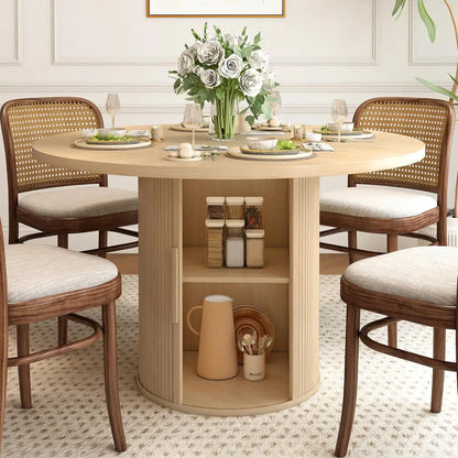 XMSJ Round Dining Table For 4 With Hidden Storage Unit