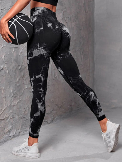 Seamless Tie-dye Yoga Pants Women's High-waist Abdomen Peach Hip Fitness Pants Stretch Sports Leggings