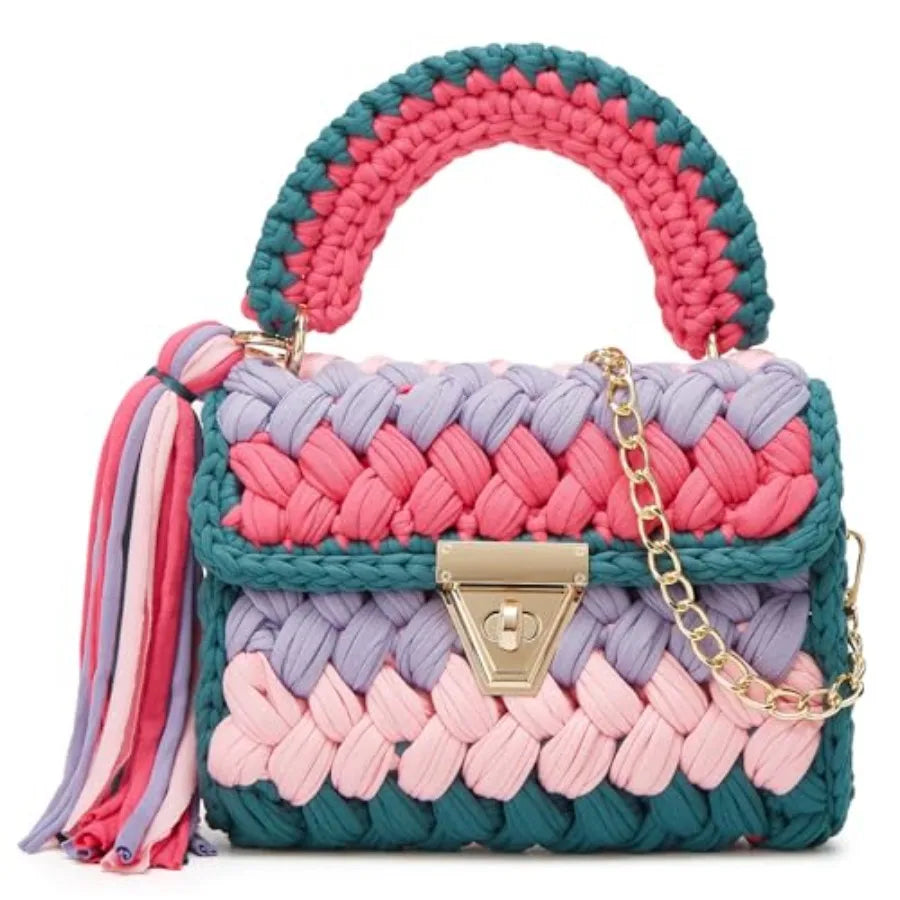 Chunky Yarn Knit Crochet Tote Purse Crossbody Bags for Women - Handwoven Evening Clutch Flap Shoulder Bag