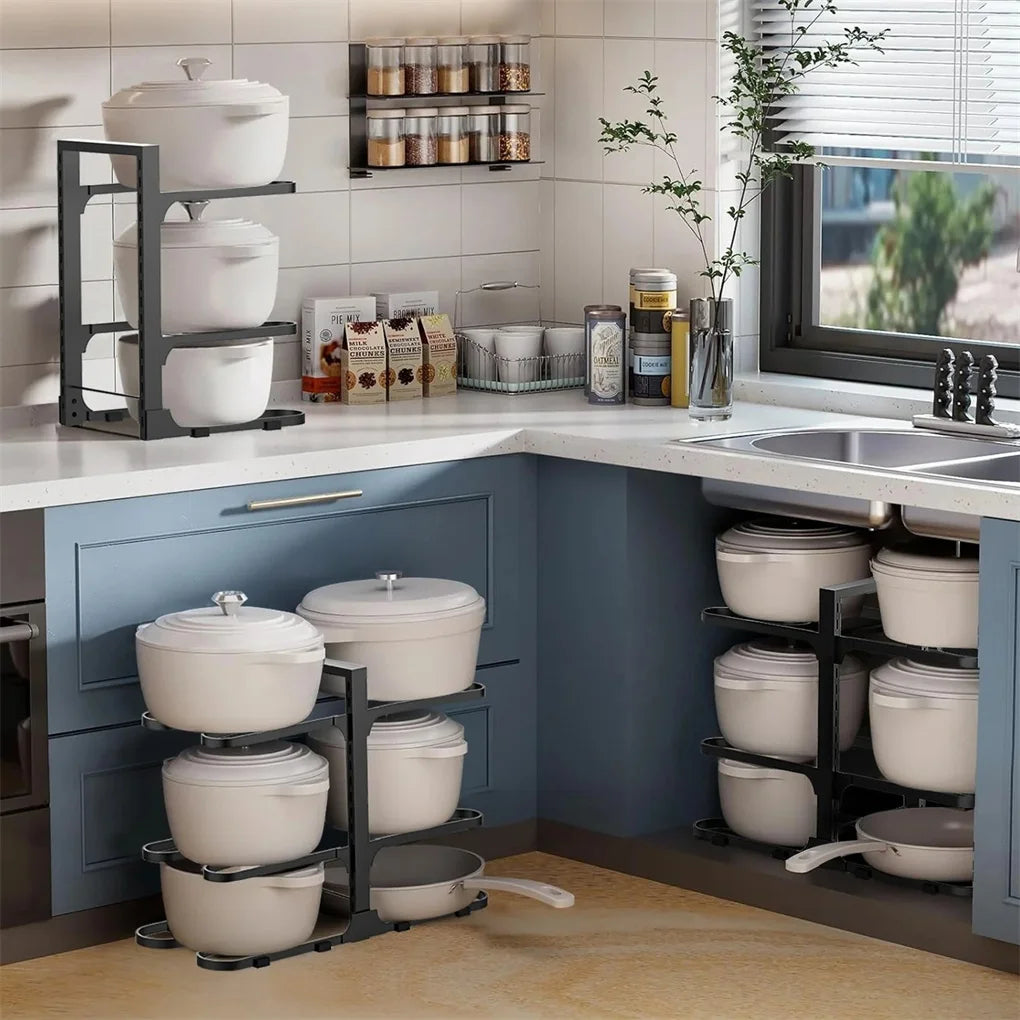 2025 New Pots and Pans Organizer, Adjustable 6-Tier Pots Organizer Rack for Cookware, Heavy Duty Pots Rack for Kitchen Storage
