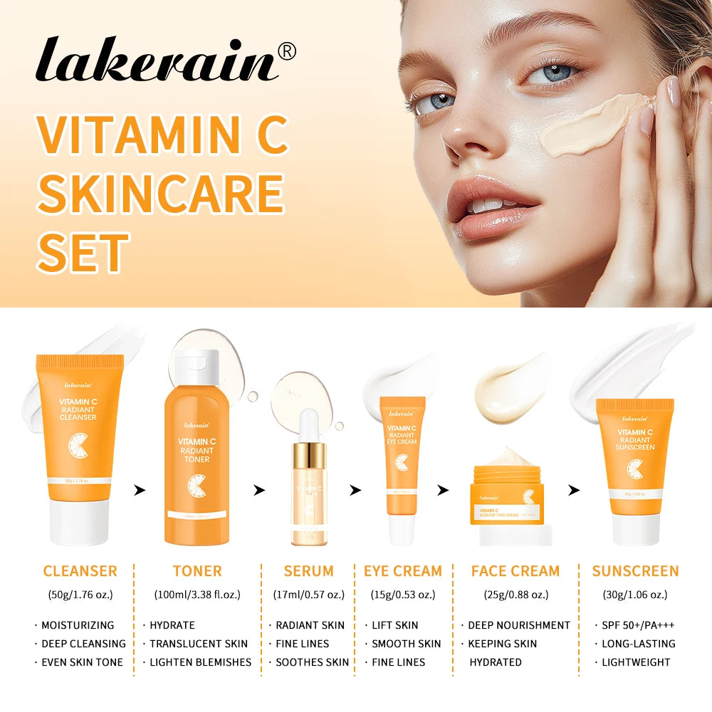 Lakerain Vitamin C Skin Care Whitening Serum Cream Set