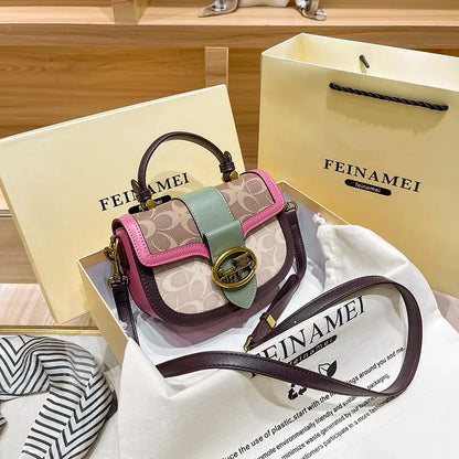 New minimalist and fashionable small handbag, contrasting color women's bag, high-end carriage crossbody bag, portable box bag