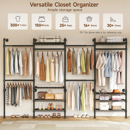 ONBRILL Industrial Pipe Wall Mounted Clothing Rack With Expandable Rods