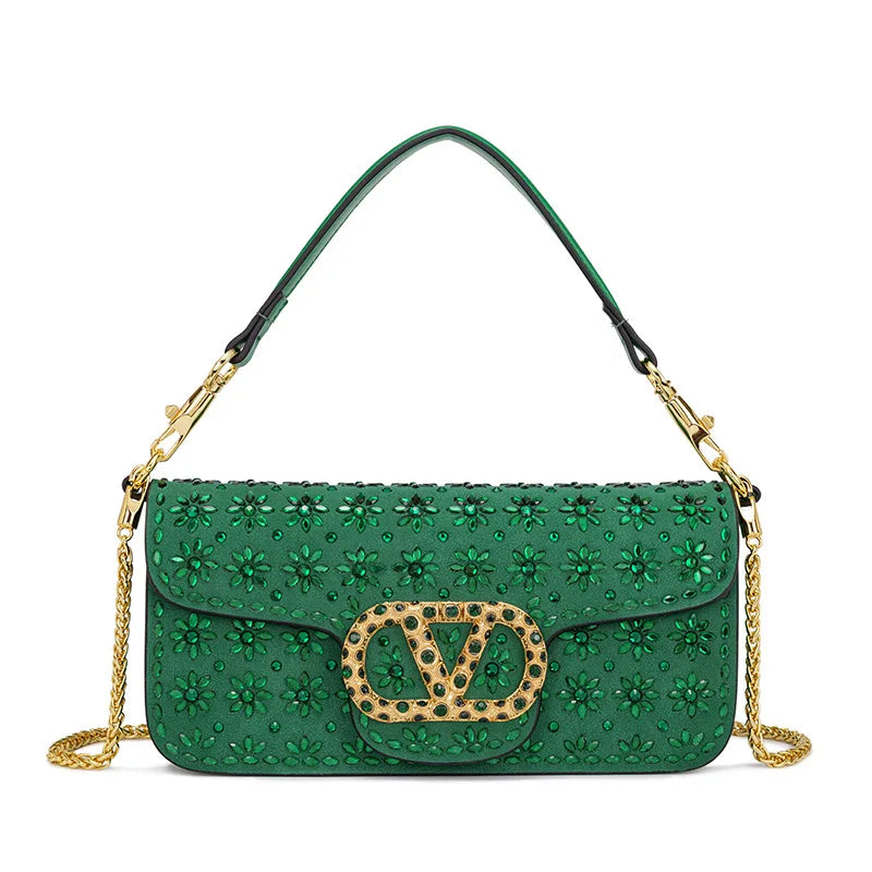 New Trend Crossbody Bag With Crystal Embellishments Chain Strap