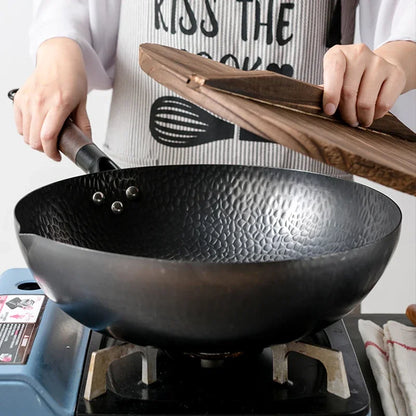 32cm Uncoated Pure Cast Iron Wok Chinese Traditional Cooking Pan Universal For Gas Stove And Induction Cooker
