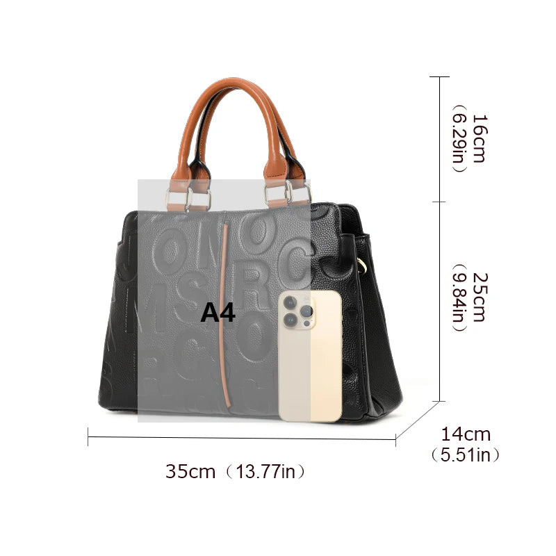 Genuine leather cowhide ladies handbag large capacity briefcase detachable shoulder strap one-shoulder crossbody underarm bag