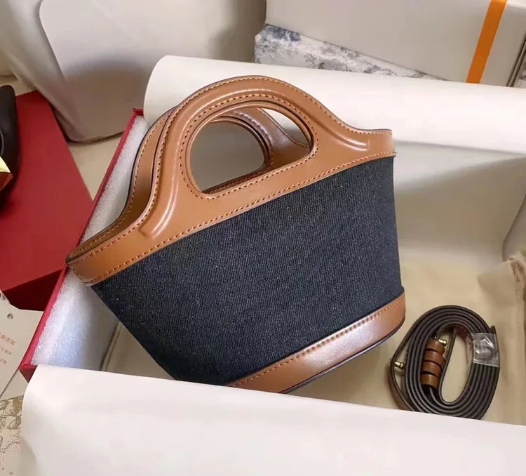 Elegant Mini Tote Bag With Leather Edges And Cutout Handle