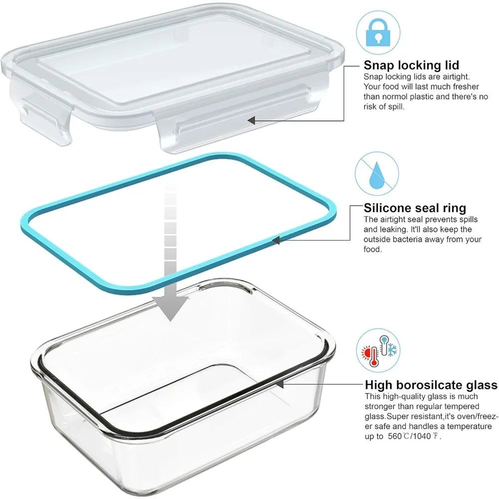 Glass Meal Prep Containers With Lids BPA Free Storage