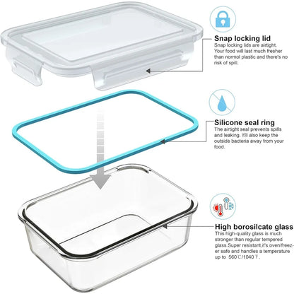 Glass Meal Prep Containers With Lids BPA Free Storage