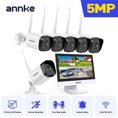Annke 8MP wifi security camera 12 in LCD 2.4G 5.8G 4k wireless camera system Two-way voice IR night vision Outdoor wifi camera