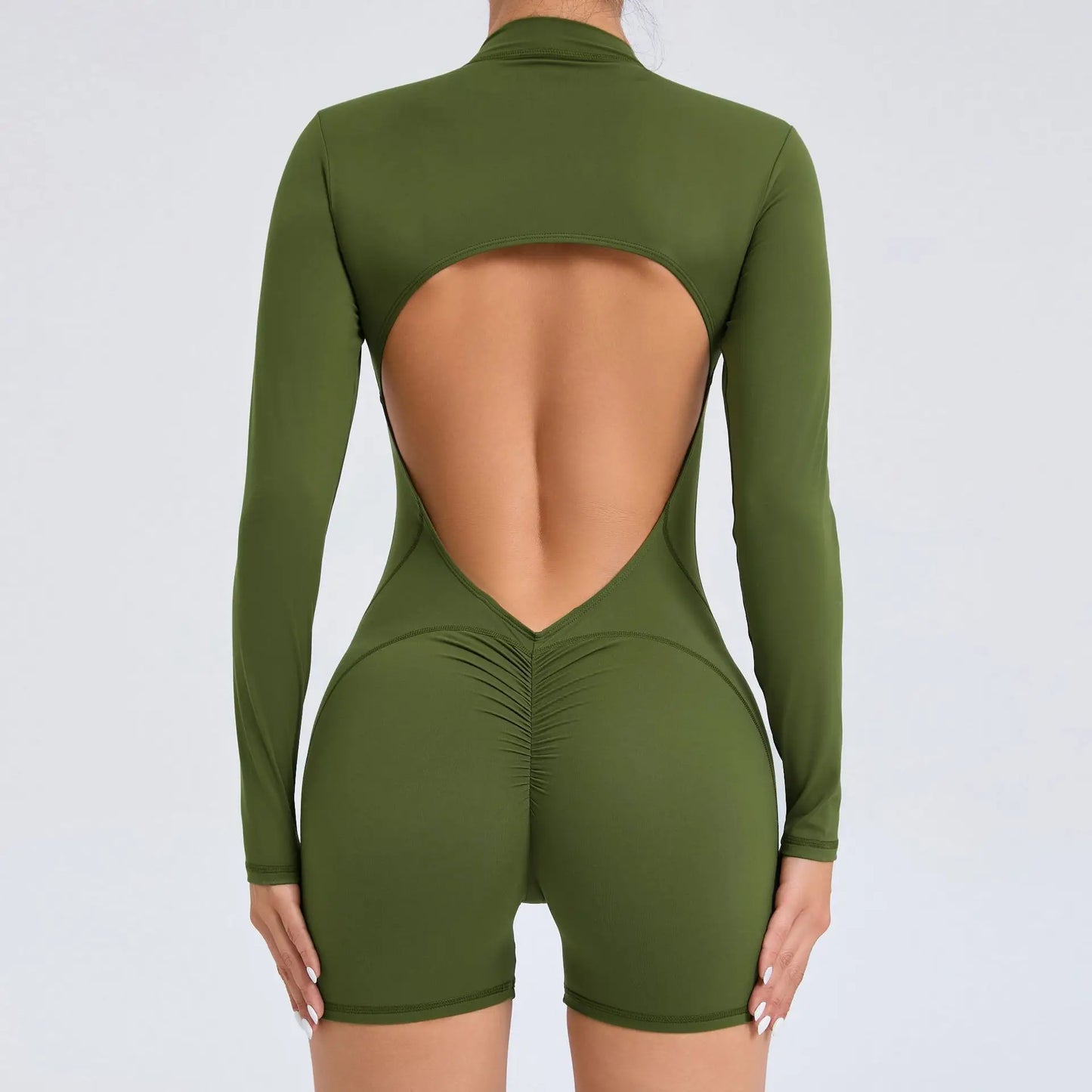 V Back Scrunch One-Piece Suit Push Up Sports Jumpsuit Woman Fitness Zipper Overalls Workout Rompers Women Gym Bodysuits Female