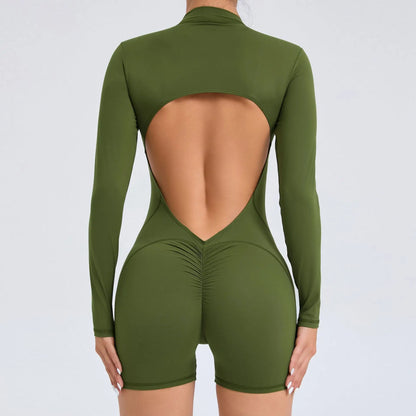 V Back Scrunch One-Piece Suit Push Up Sports Jumpsuit Woman Fitness Zipper Overalls Workout Rompers Women Gym Bodysuits Female