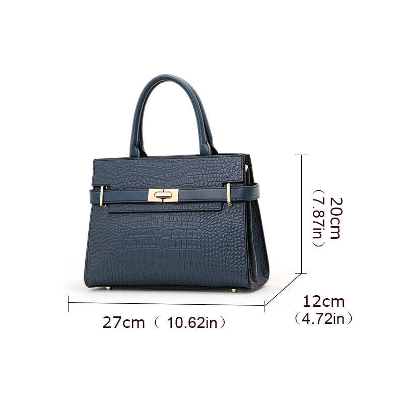 Aidrani Genuine leather crocodile pattern handbag, large capacity women's bag, square cowhide shoulder bag