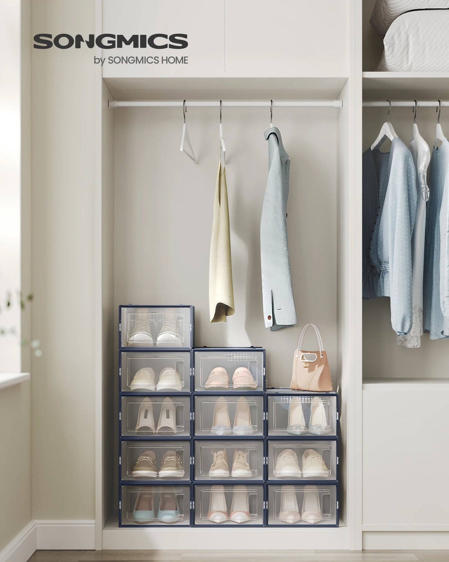 SONGMICS Stackable Shoe Boxes Pack of 12 Clear Organizer