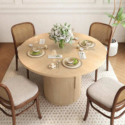 XMSJ Round Dining Table For 4 With Hidden Storage Unit
