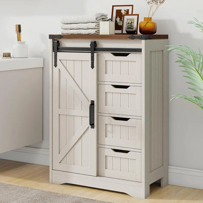 Farmhouse Bathroom Floor Storage Cabinet With Four Drawers