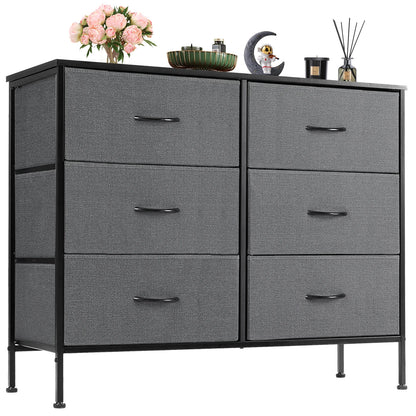 JHK Six Drawer Fabric Storage Nightstand With Metal Frame