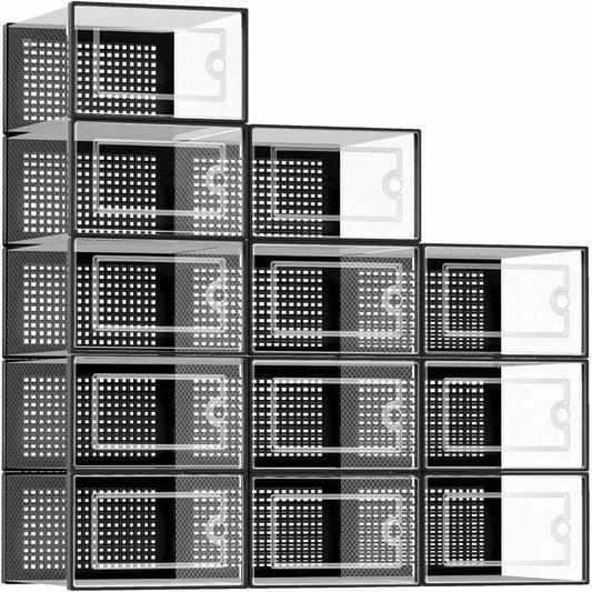 Stackable Plastic Shoe Storage Boxes for Closet Organization