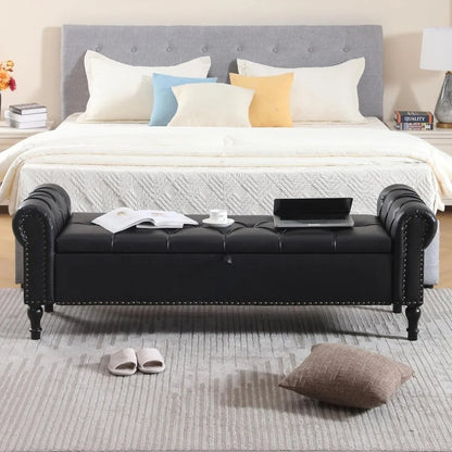 Hign-concerned Leather Storage Bench Ottoman With Tufted Arms Modern LivingRoomElegance