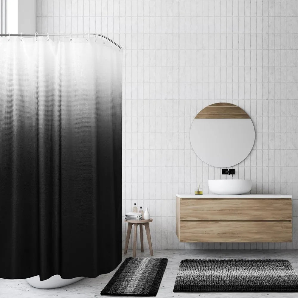 Waterproof Shower Curtain And Rug Set With 12 Hooks For Hotel And Home Bathroom Decor