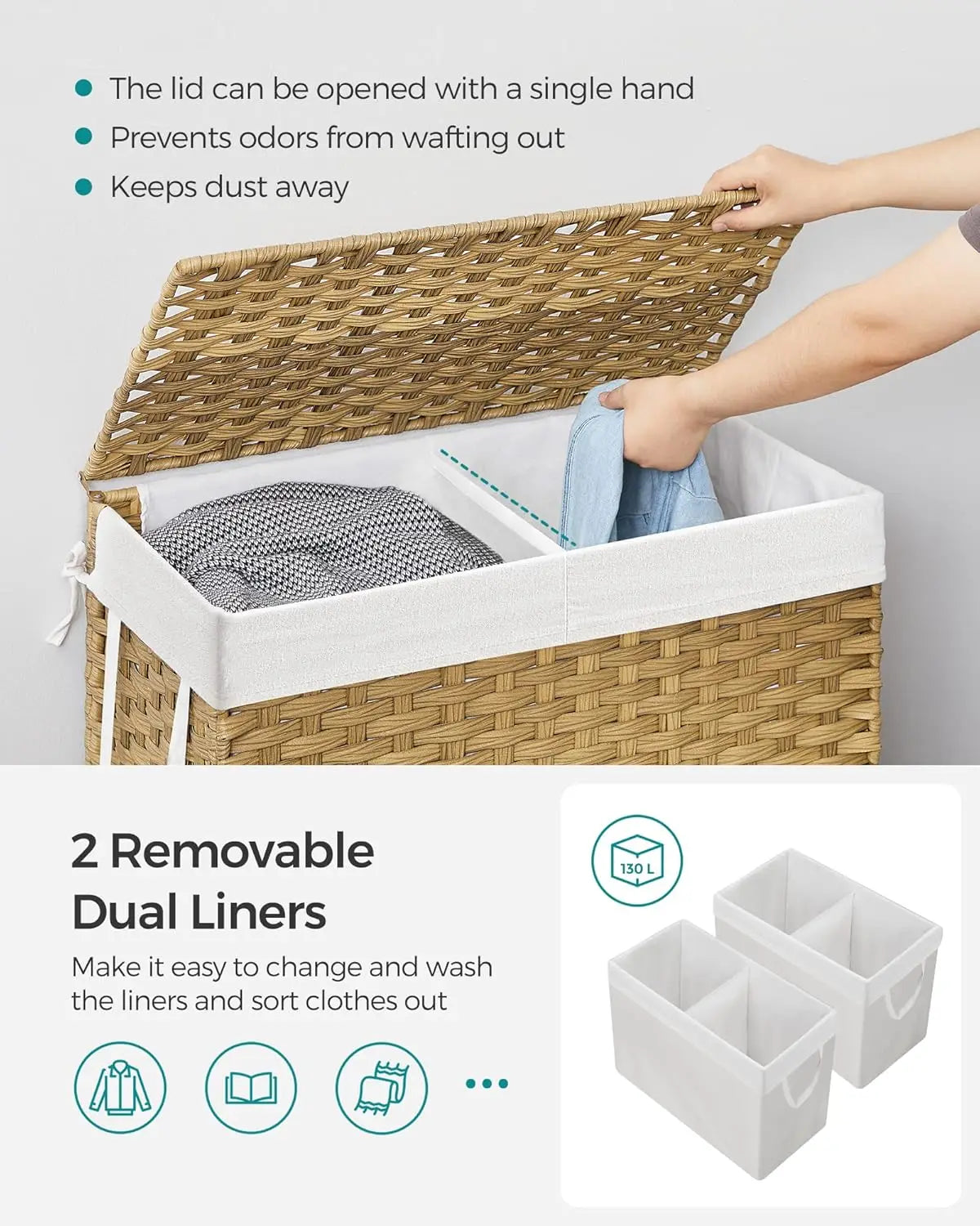 Laundry Hamper With Lid And Removable Liner Bags, Mesh Bags