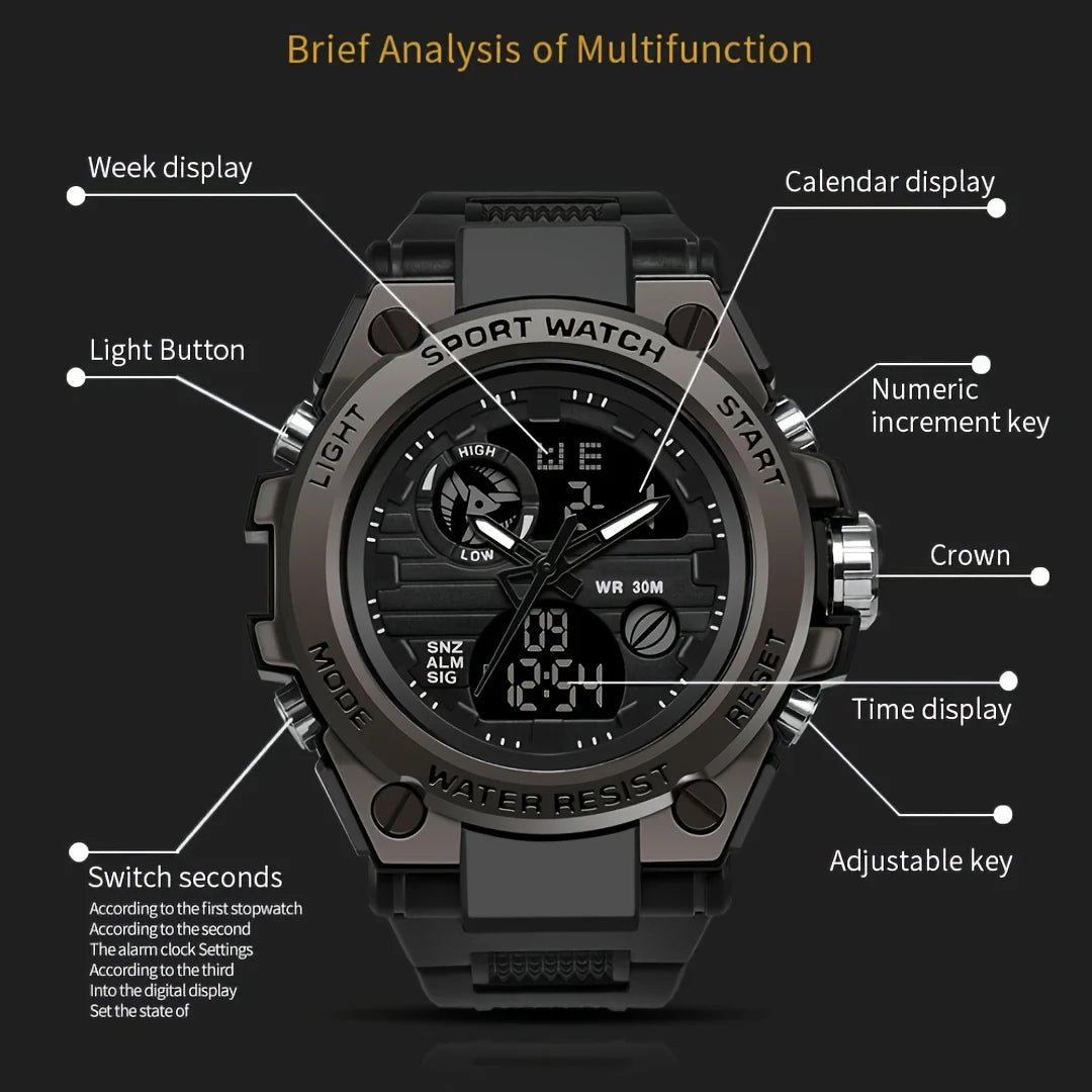 Men Outdoor Digital LED Stopwatch Wristwatch With Dual Display