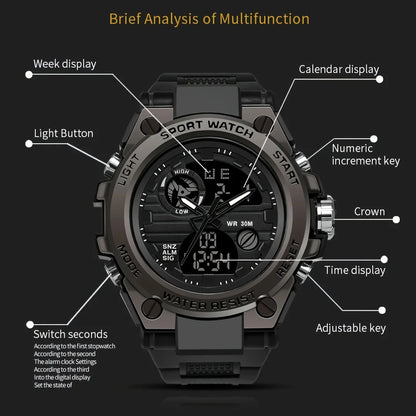 Men Outdoor Digital LED Stopwatch Wristwatch With Dual Display