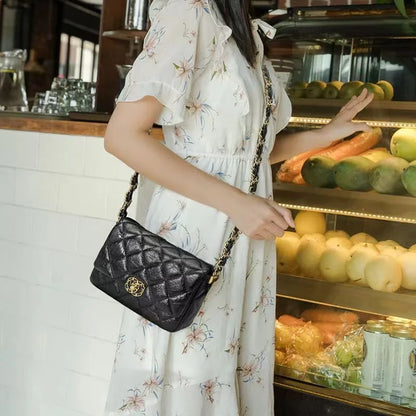 Women's Crossbody Bag Cfargyll Double Ring Fashion Chain Strap Genuine Leather Single Shoulder Sling Bags Underarm Square BC2-1