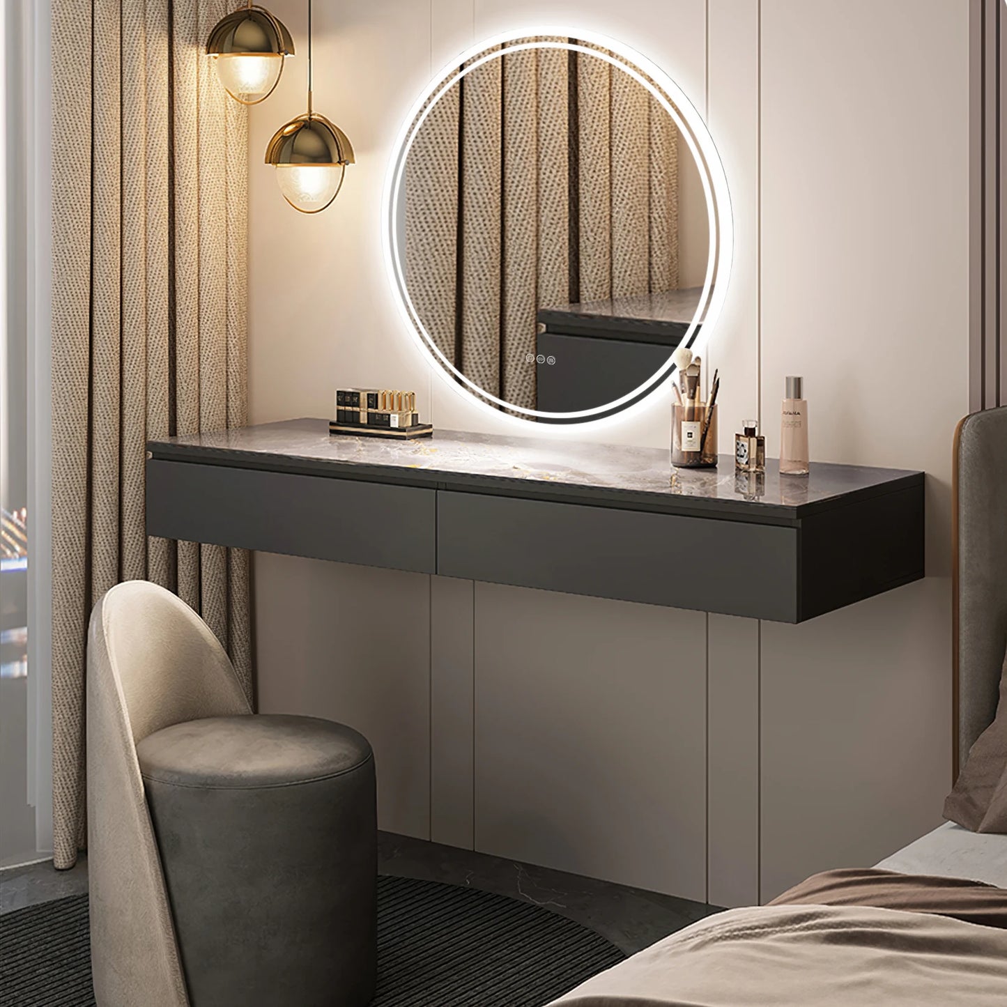 LUVODI Round Bathroom Mirror With Touch Sensor Anti Fog LED Light Dimmable