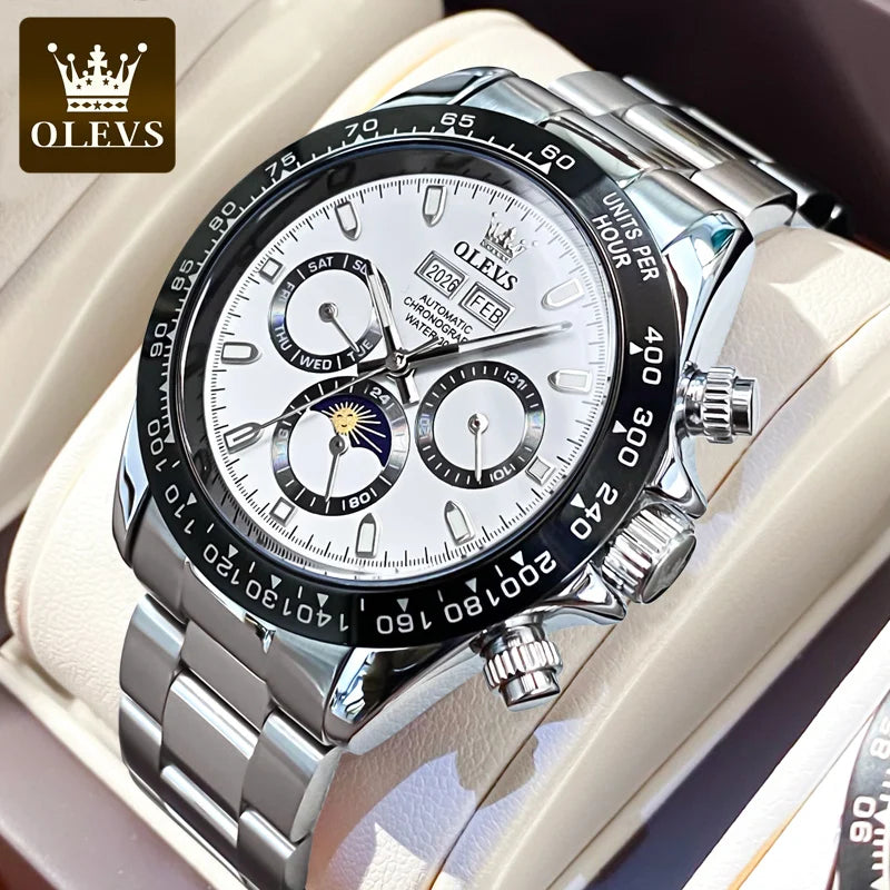OLEVS Automatic Mechanical Watch for Men TOP Brand Original Stainless Steel Luminous Waterproof Date Man Wrist Watch Luxury Set