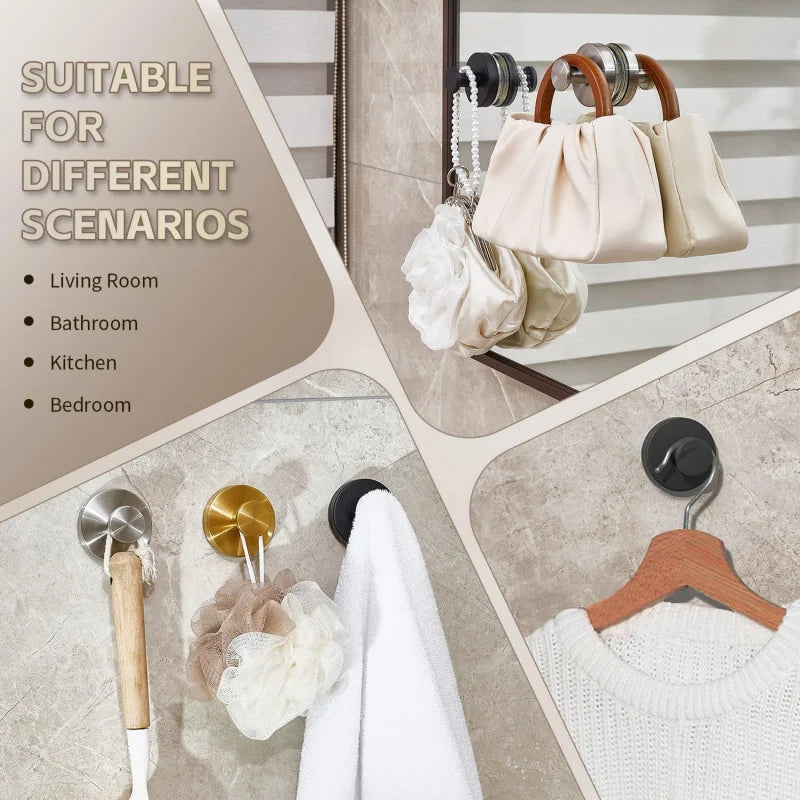 2025 Upgraded Drill-Free Suction Cup Hooks, Stainless Steel Suction Cup Hooks for Shower, Mirror, Wall, Bathroom, Glass, Hanging