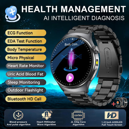 2026 New Accurate Body Health analysis Smart Watch Men ECG Blood lipids Uric acid Blood Pressure Body Fat Voice Call Smartwatch