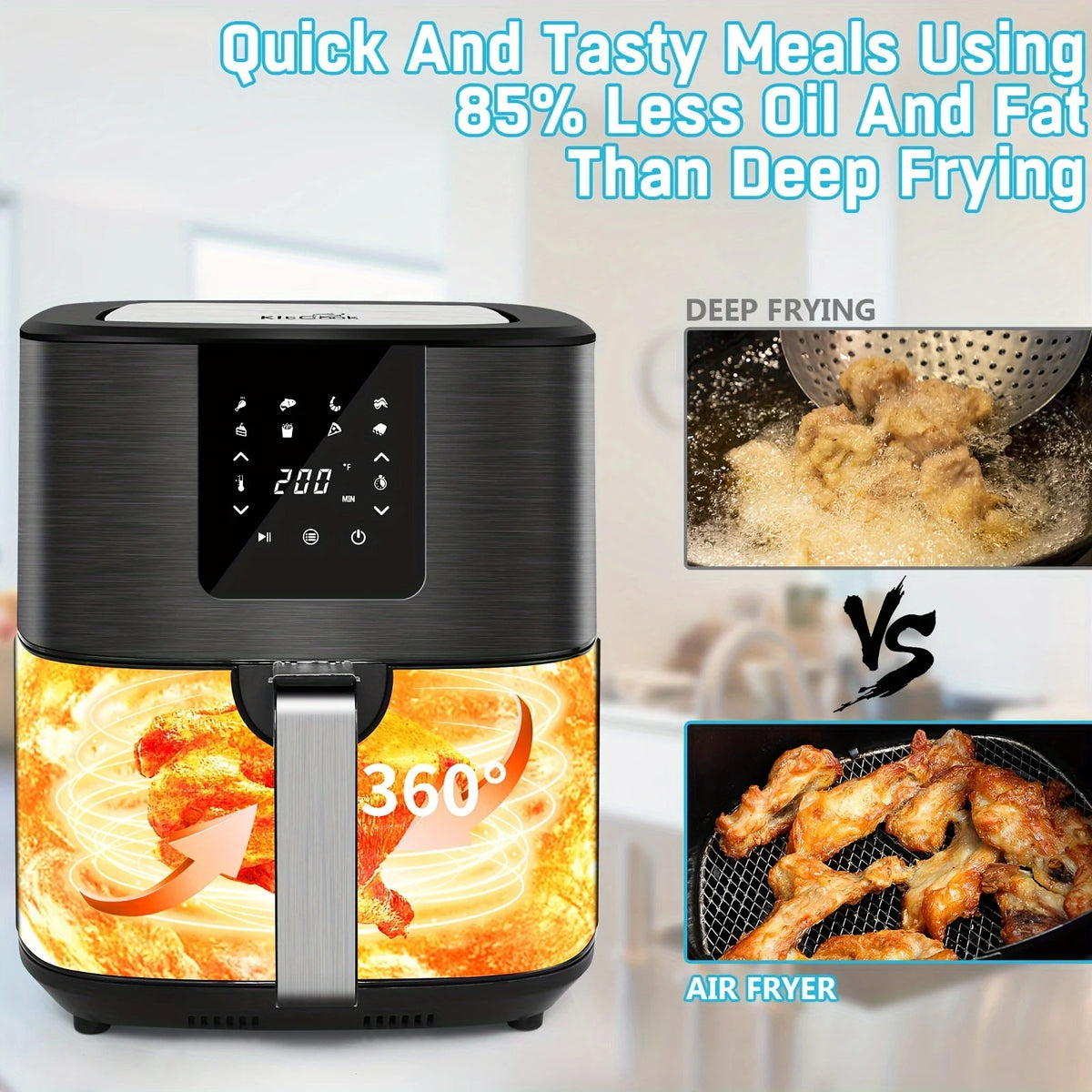 KitCook Digital Touchscreen Air Fryer With Eight Preset Cooking Modes