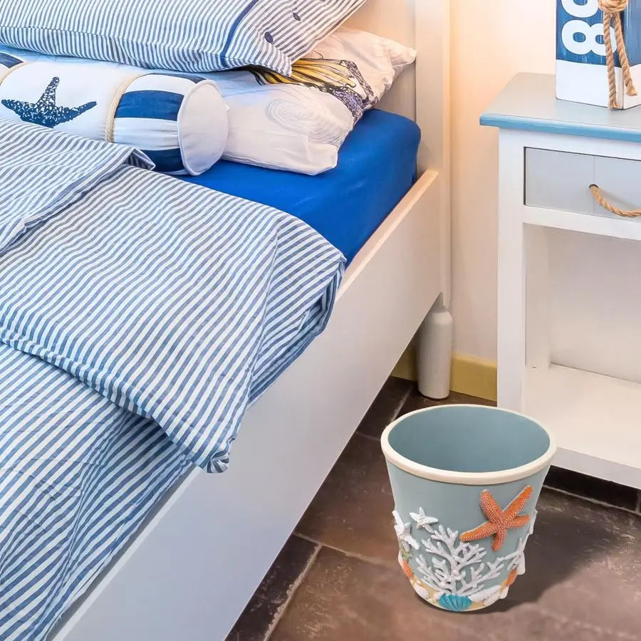 XMSJ Splendor 3D Resin Ocean Wastebasket With Seashells Starfish