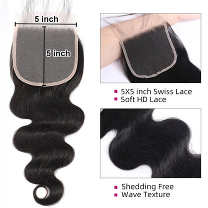 Body Wave Bundles Human Hair With Closure Brazilian Weaving 3 4 Bundles With 4x4 5x5 Lace Closure Virgin Hair Raw Hair Extension