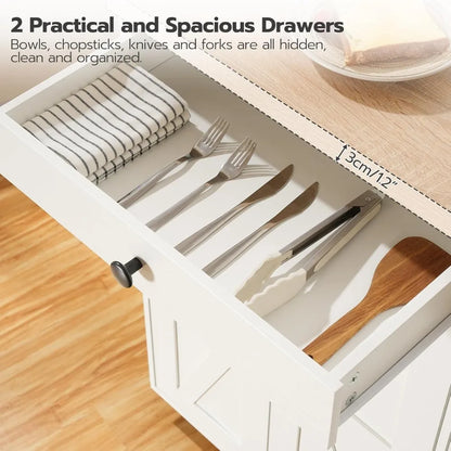 USA Shipping Kitchen Island with Power Outlet 43.3 Rolling Kitchen Island with Storage Rolling Cart with Spice Rack and Hooks