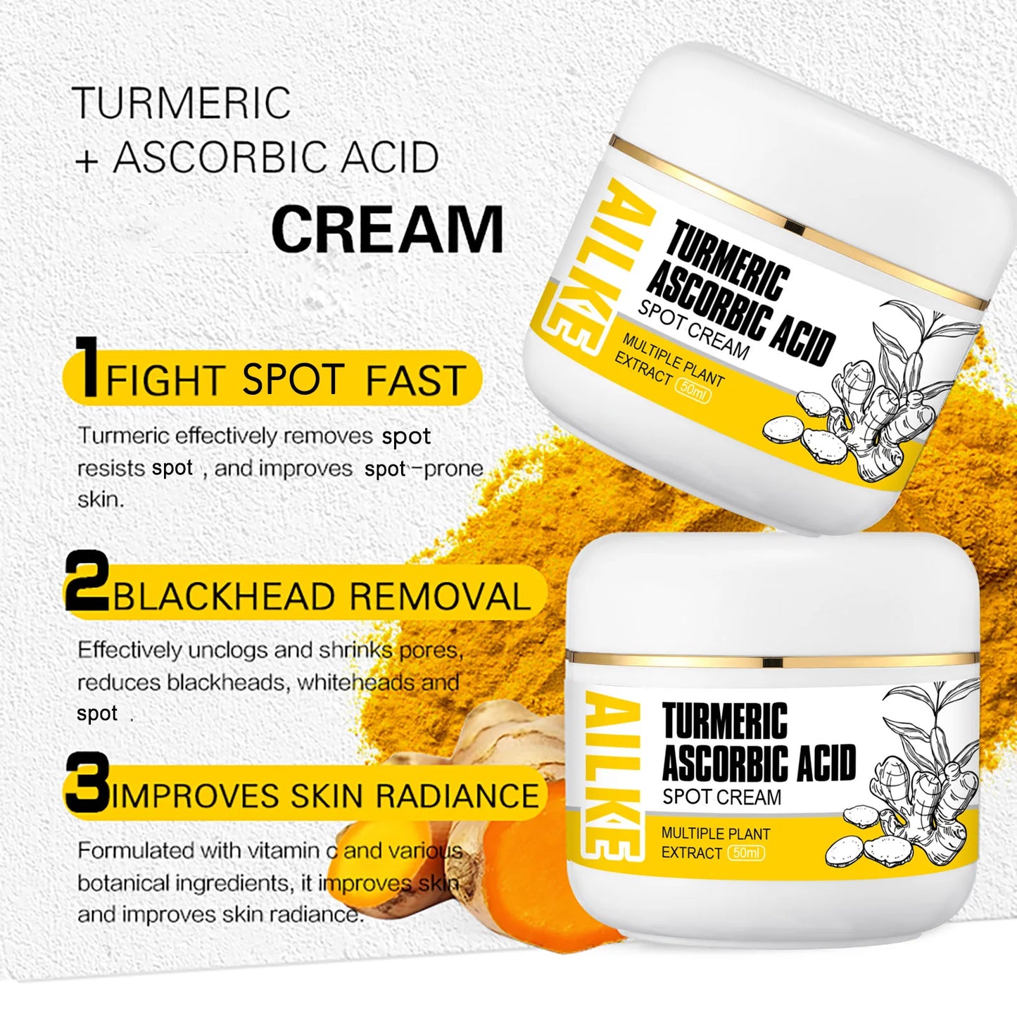 AILKE Natural Turmeric Skin Care Range for Women, Lightening, Cleaning Skin, Moisturizes, Remove Acne Dark Spots, Refining Pores