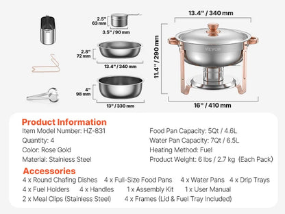 Succebuy 4 Pack Chafing Dish Buffet Set Stainless Chafer
