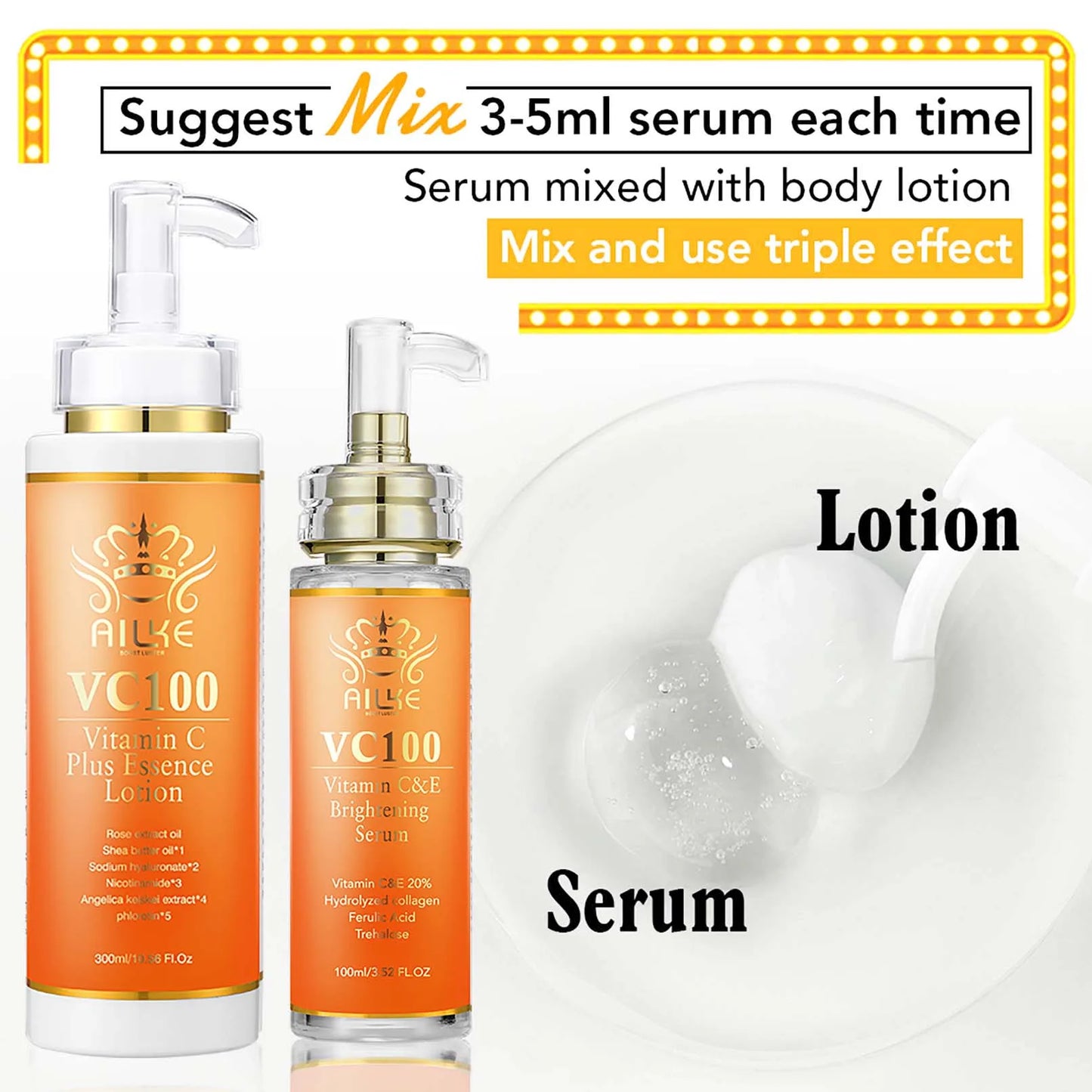 AILKE Vitamin C Whitening Set for Women, Reduce Dark Spots, Hyperpigmentation, Skin Moisturizer, With Collagen, Vitamin E
