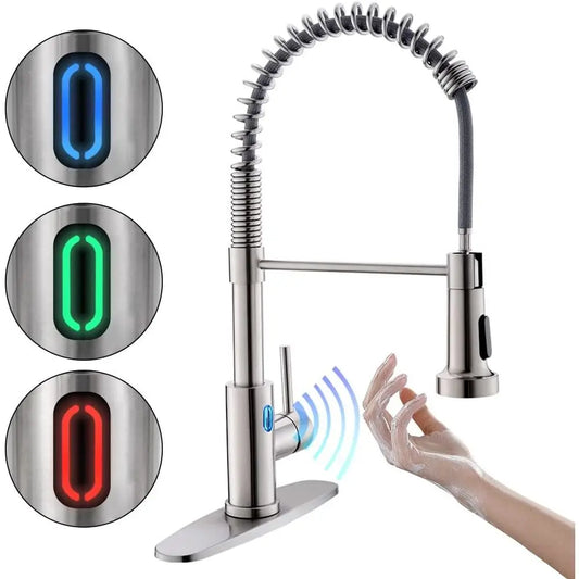Touchless Kitchen Faucet With LED Light Pull Down Sprayer And Motion Sensor