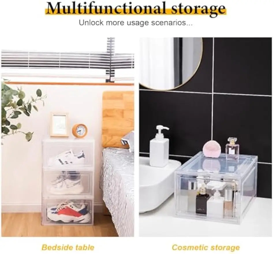 Stackable Clear Shoe Storage Boxes With Magnetic Door