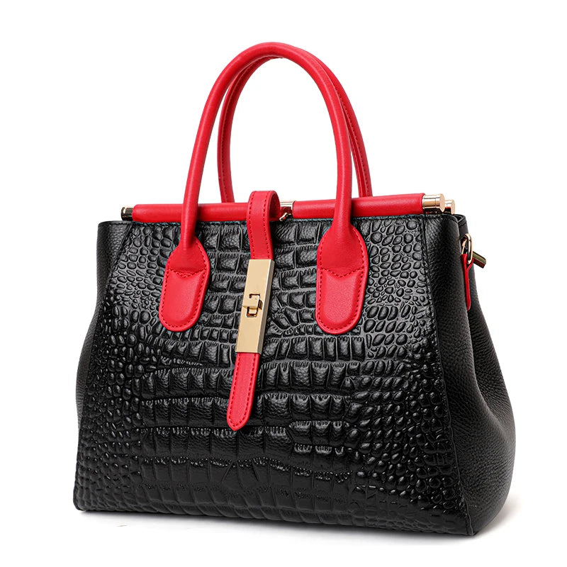 Light Luxury Crocodile Pattern Women's Handbag Large Capacity Black High Quality Cowhide Single Shoulder Crossbody Bag