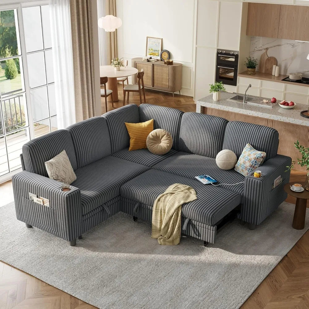 Guangbai Sectional Sleeper Sofa With USB Charging Storage