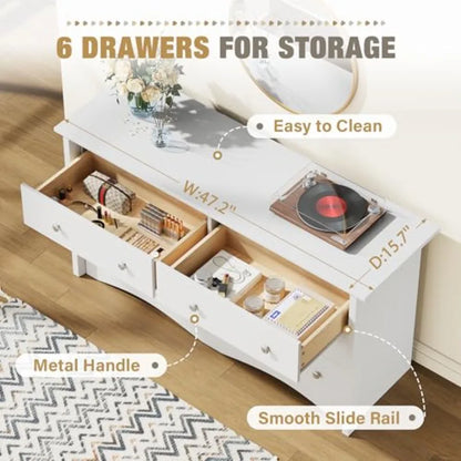 YESHOMY Dresser for Bedroom with 6 Drawers, 47.2" Modern Chest of Drawers, Wooden Dressers, TV Stand for Living Room, Closet, H