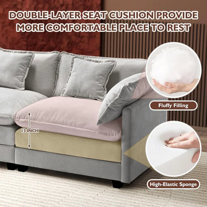 U-Shaped Modern Sofa Modular Sectional Cloud Couch with 2 Ottoman, 6-Seat Chenille Deep Seat Sofa with 6 Pillows for Living Room
